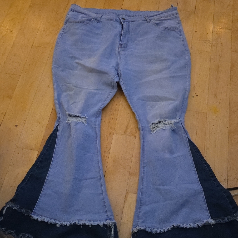 Source Unknown Two-Tone Flare Jeans
